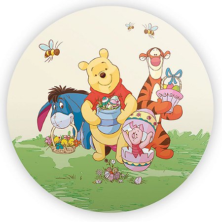 Capa Painel Redondo Sublimado - Ursinho Pooh Pascoa