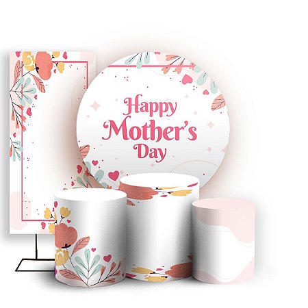 Capas Painel Redondo Trio Cilindro e Faixa Lateral Sublimado - Mother's Day