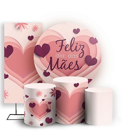 Capas Painel Redondo Trio Cilindro e Faixa Lateral Sublimado - Dia das Maes