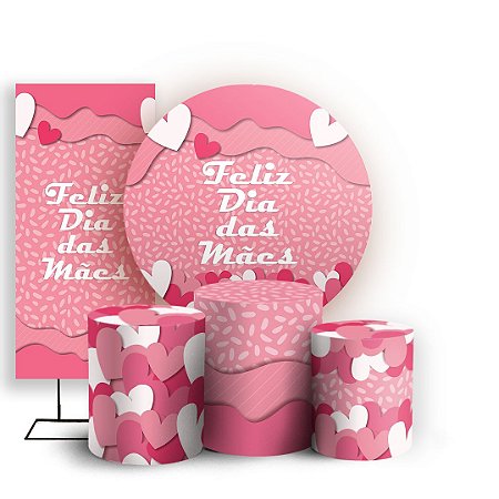Capas Painel Redondo Trio Cilindro e Faixa Lateral Sublimado - Dia das Maes