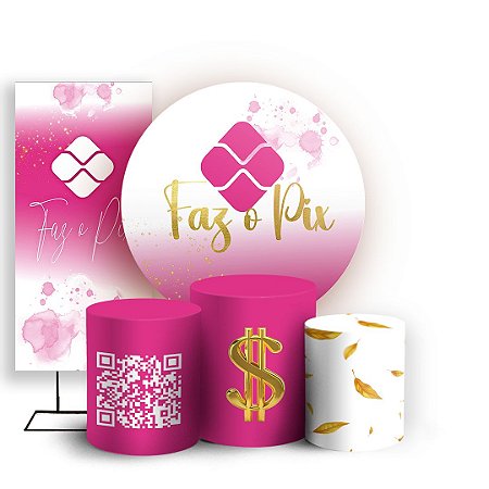 Capas Painel Redondo Trio Cilindro e Faixa Lateral Sublimado - Pix Rosa