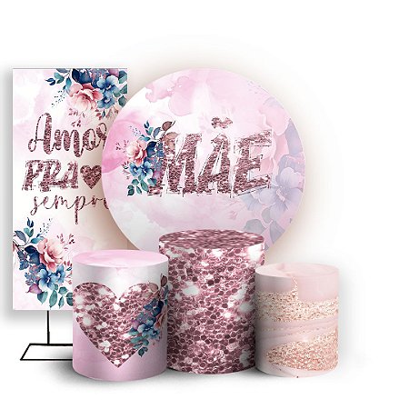 Capas Painel Redondo Trio Cilindro e Faixa Lateral Sublimado - Dia das Maes