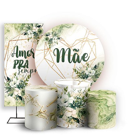 Capas Painel Redondo Trio Cilindro e Faixa Lateral Sublimado - Dia das Maes