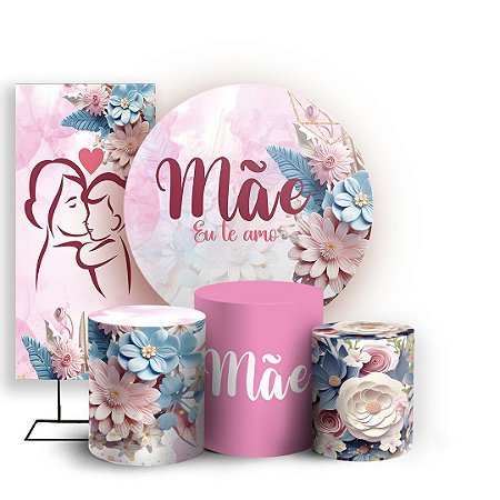 Capas Painel Redondo Trio Cilindro e Faixa Lateral Sublimado - Dia das Maes