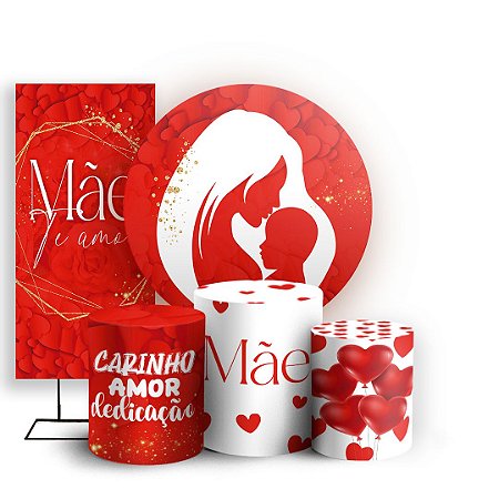 Capas Painel Redondo Trio Cilindro e Faixa Lateral Sublimado - Dia das Maes