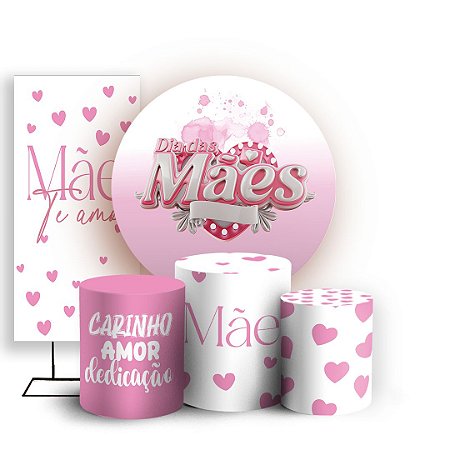 Capas Painel Redondo Trio Cilindro e Faixa Lateral Sublimado - Dia das Maes