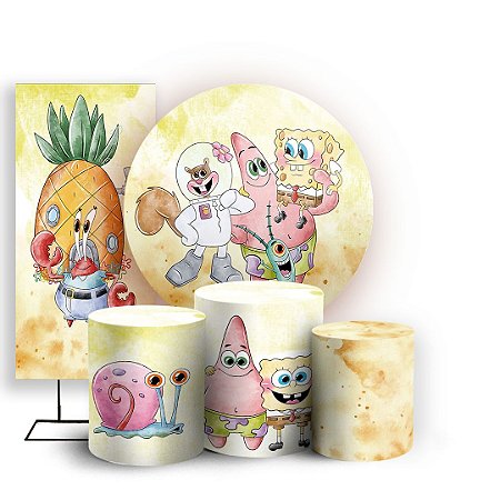 Capas Painel Redondo Trio Cilindro e Faixa Lateral Sublimado - Bob Esponja