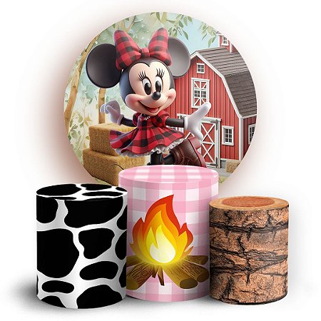 Capas Painel Redondo e Trio Cilindro Sublimado - Mickey Fazendinha