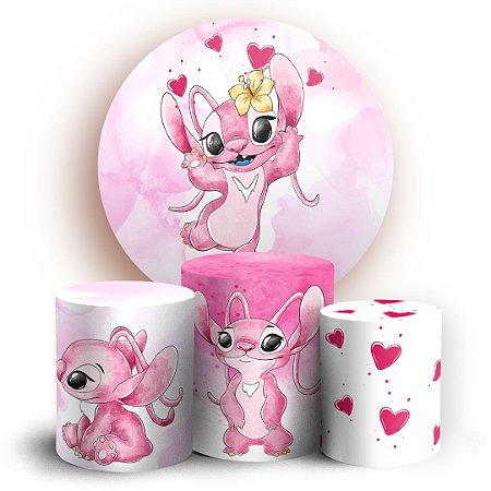 Capas Painel Redondo e Trio Cilindro Sublimado - Stitch Rosa