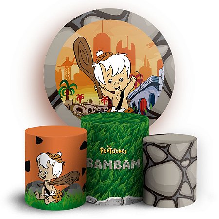 Capas Painel Redondo e Trio Cilindro Sublimado - Bambam Os Flintstones