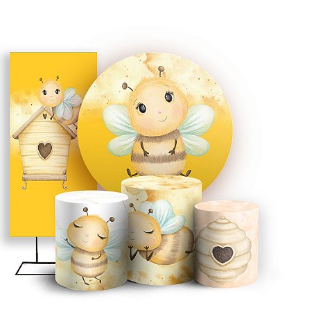 Capas Painel Redondo Trio Cilindro e Faixa Lateral Sublimado - Abelhinha