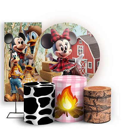 Capas Painel Redondo Trio Cilindro e Faixa Lateral Sublimado - Mickey Fazendinha