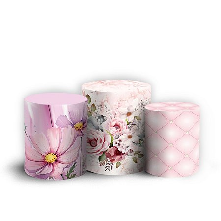 Capas Trio Cilindro Sublimado Vest Facil - 15 Anos Floral