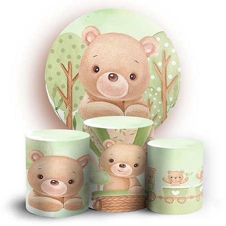 Capas Painel Redondo e Trio Cilindro Sublimado - Urso Verde