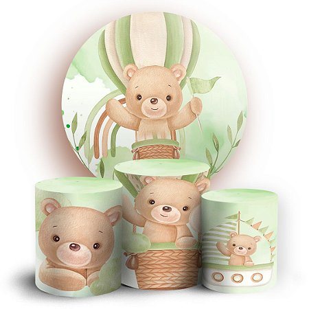 Capas Painel Redondo e Trio Cilindro Sublimado - Urso Verde