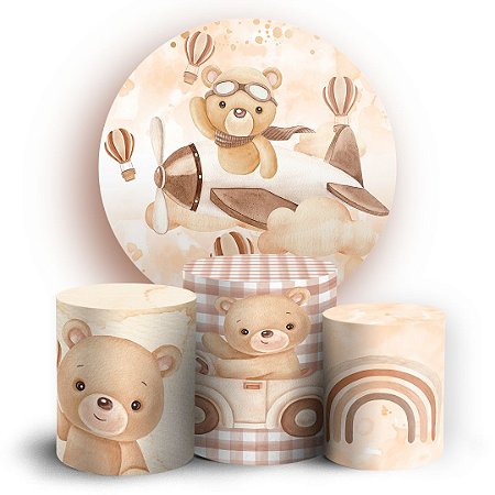 Capas Painel Redondo e Trio Cilindro Sublimado - Ursinho Marrom