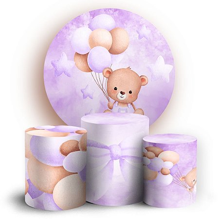 Capas Painel Redondo e Trio Cilindro Sublimado - Ursinha Lilas