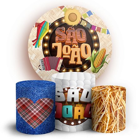 Capas Painel Redondo e Trio Cilindro Sublimado - Festa Junina