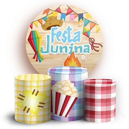 Capas Painel Redondo e Trio Cilindro Sublimado - Festa Junina