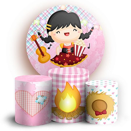 Capas Painel Redondo e Trio Cilindro Sublimado - Festa Junina