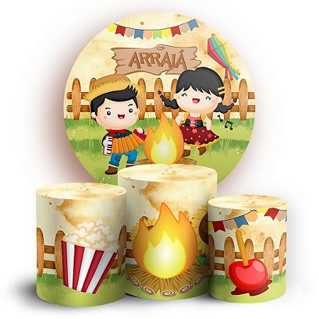 Capas Painel Redondo e Trio Cilindro Sublimado - Festa Junina