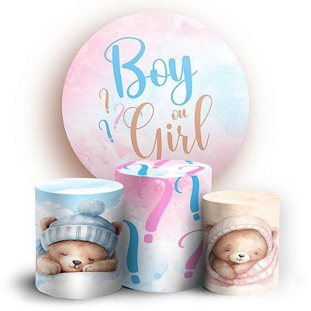 Capas Painel Redondo e Trio Cilindro Sublimado - Cha Revelacao