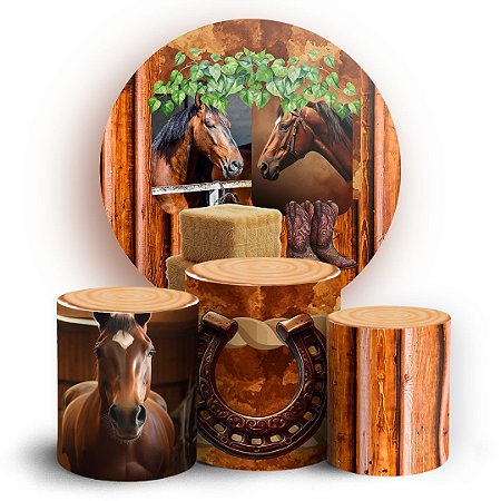 Capas Painel Redondo e Trio Cilindro Sublimado - Cavalo