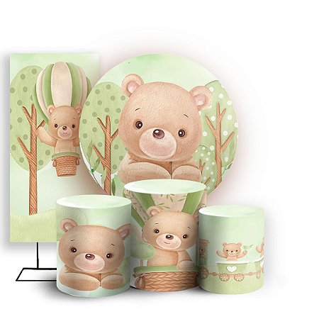 Capas Painel Redondo Trio Cilindro e Faixa Lateral Sublimado - Urso Verde
