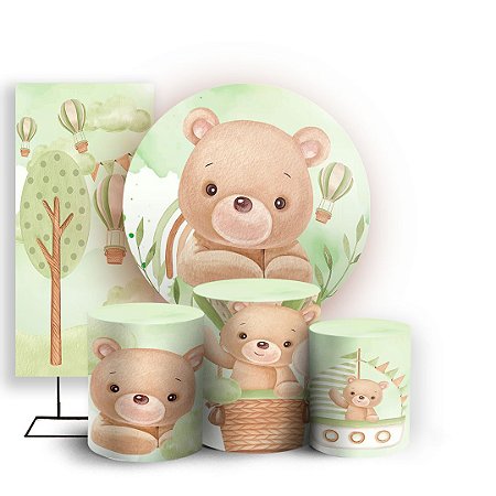 Capas Painel Redondo Trio Cilindro e Faixa Lateral Sublimado - Urso Verde