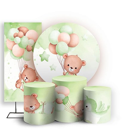 Capas Painel Redondo Trio Cilindro e Faixa Lateral Sublimado - Urso Verde