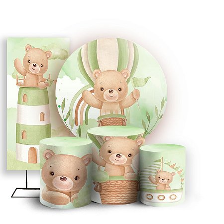 Capas Painel Redondo Trio Cilindro e Faixa Lateral Sublimado - Urso Verde