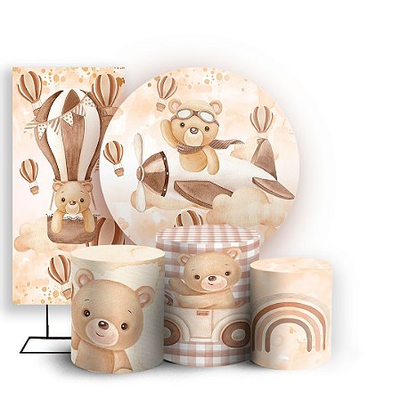 Capas Painel Redondo Trio Cilindro e Faixa Lateral Sublimado - Ursinho Marrom