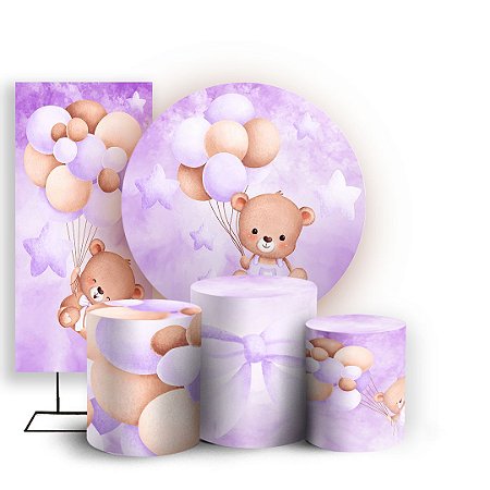 Capas Painel Redondo Trio Cilindro e Faixa Lateral Sublimado - Ursinha Lilas