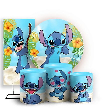 Capas Painel Redondo Trio Cilindro e Faixa Lateral Sublimado - Stitch