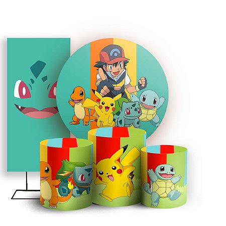 Capas Painel Redondo Trio Cilindro e Faixa Lateral Sublimado - Pokemon
