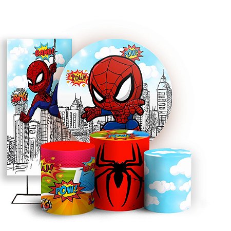 Capas Painel Redondo Trio Cilindro e Faixa Lateral Sublimado - Homem Aranha Baby