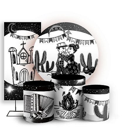 Capas Painel Redondo Trio Cilindro e Faixa Lateral Sublimado - Festa Junina