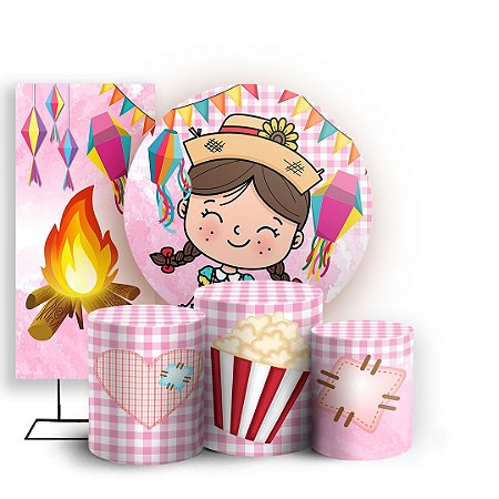 Capas Painel Redondo Trio Cilindro e Faixa Lateral Sublimado - Festa Junina