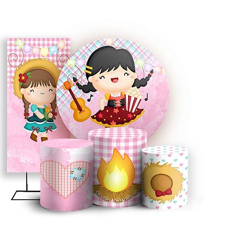 Capas Painel Redondo Trio Cilindro e Faixa Lateral Sublimado - Festa Junina