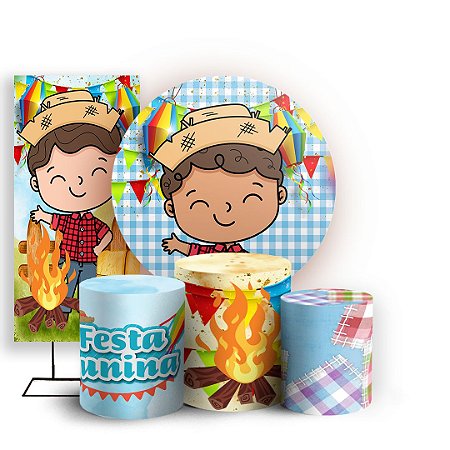 Capas Painel Redondo Trio Cilindro e Faixa Lateral Sublimado - Festa Junina
