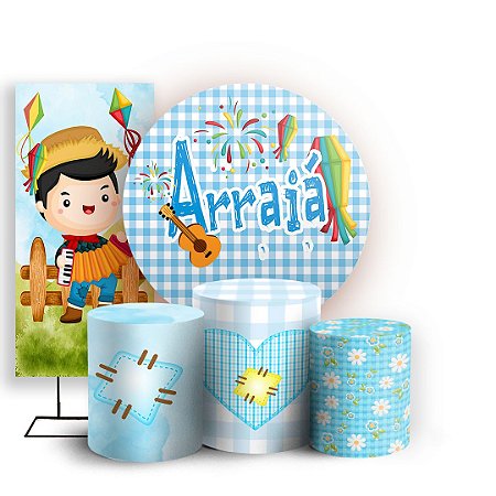 Capas Painel Redondo Trio Cilindro e Faixa Lateral Sublimado - Festa Junina