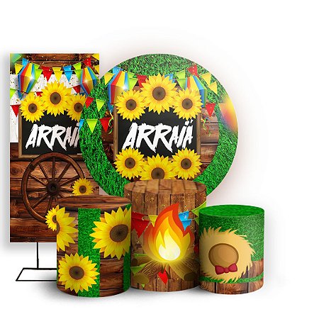 Capas Painel Redondo Trio Cilindro e Faixa Lateral Sublimado - Festa Junina