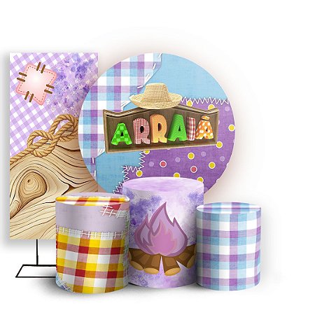 Capas Painel Redondo Trio Cilindro e Faixa Lateral Sublimado - Festa Junina