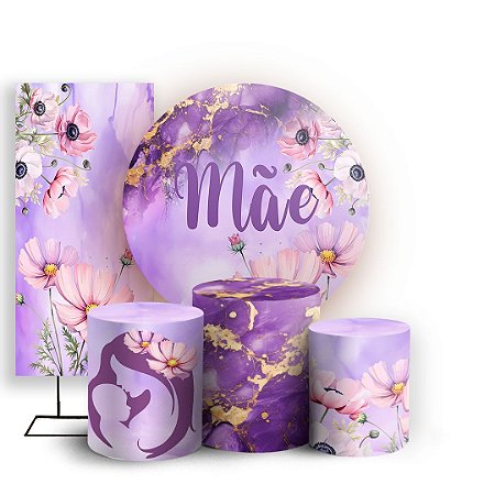 Capas Painel Redondo Trio Cilindro e Faixa Lateral Sublimado - Dia Das Maes