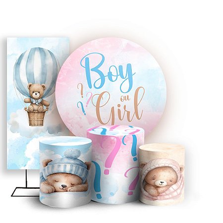 Capas Painel Redondo Trio Cilindro e Faixa Lateral Sublimado - Cha Revelacao