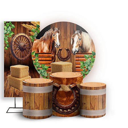 Capas Painel Redondo Trio Cilindro e Faixa Lateral Sublimado - Cavalo