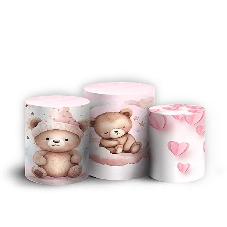 Capas Trio Cilindro Sublimado Vest Facil - Ursinha Rosa
