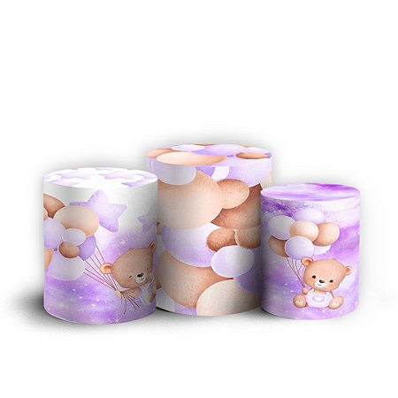 Capas Trio Cilindro Sublimado Vest Facil - Ursinha Lilas