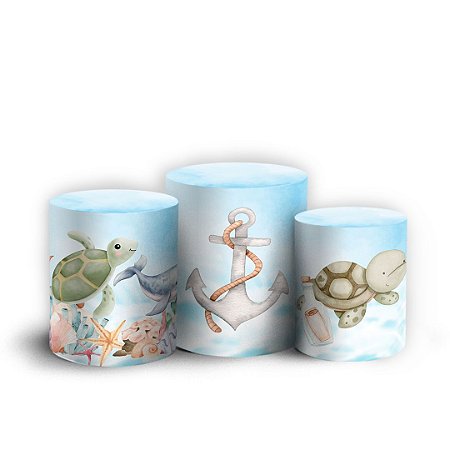 Capas Trio Cilindro Sublimado Vest Facil - Fundo Do Mar