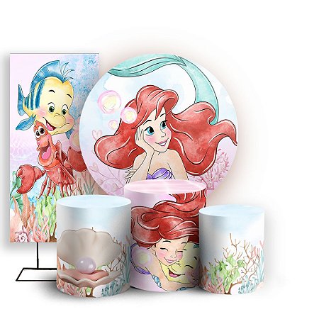 Capas Painel Redondo Trio Cilindro e Faixa Lateral Sublimado - Ariel Aquarela